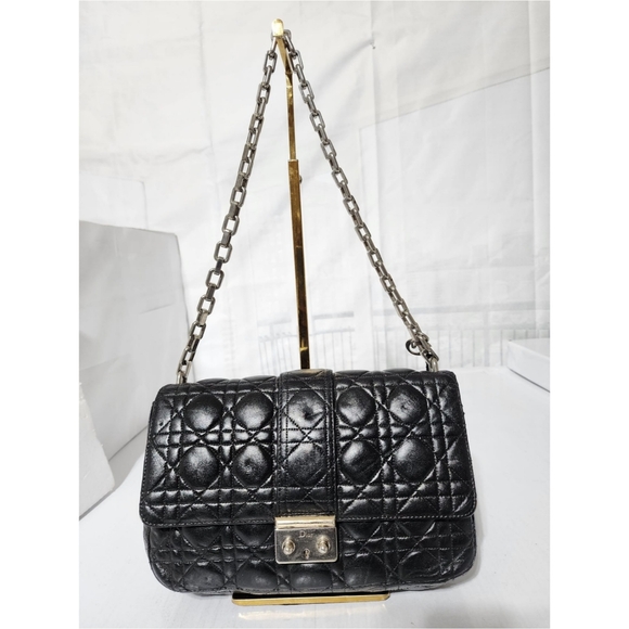 CHRISTIAN DIOR Lambskin Cannage Medium Miss Dior Flap Shoulder Bag Black - Picture 1 of 16